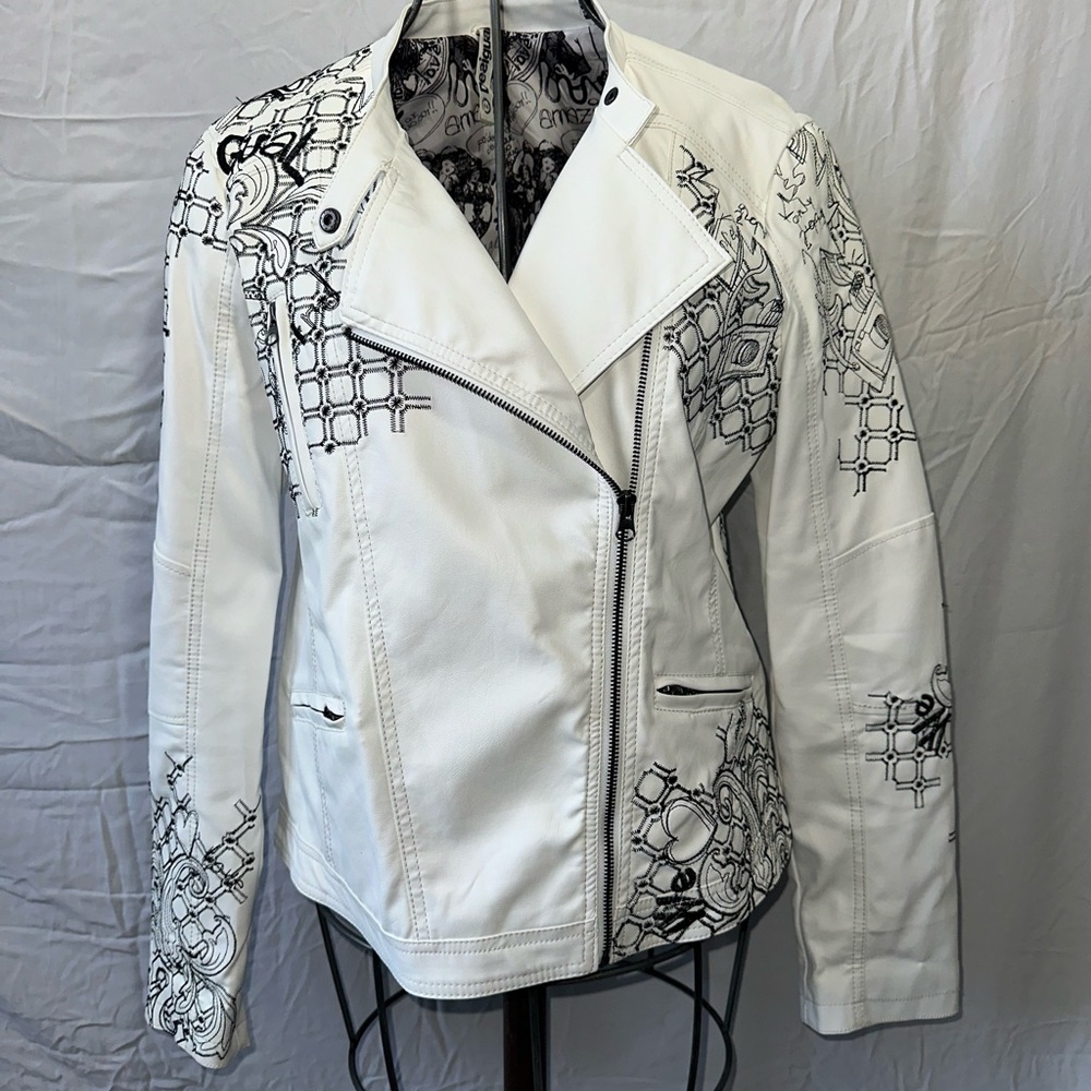 White Desigual Faux Leather Moto Jacket